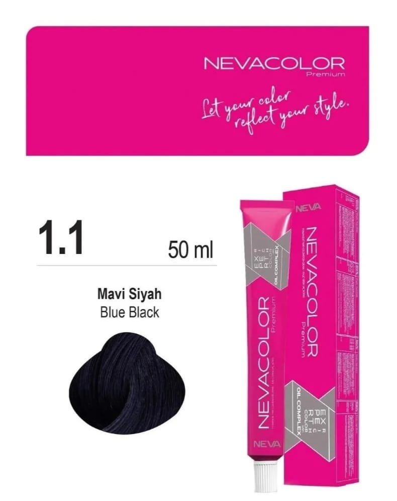 NEVACOLOR MAVİ SİYAH SAÇ BOYASI RENK 1.1